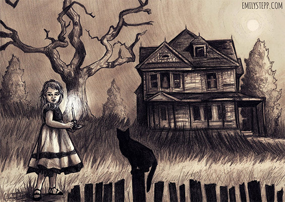 ghost hunt creepy girl haunted house illustration emily stepp